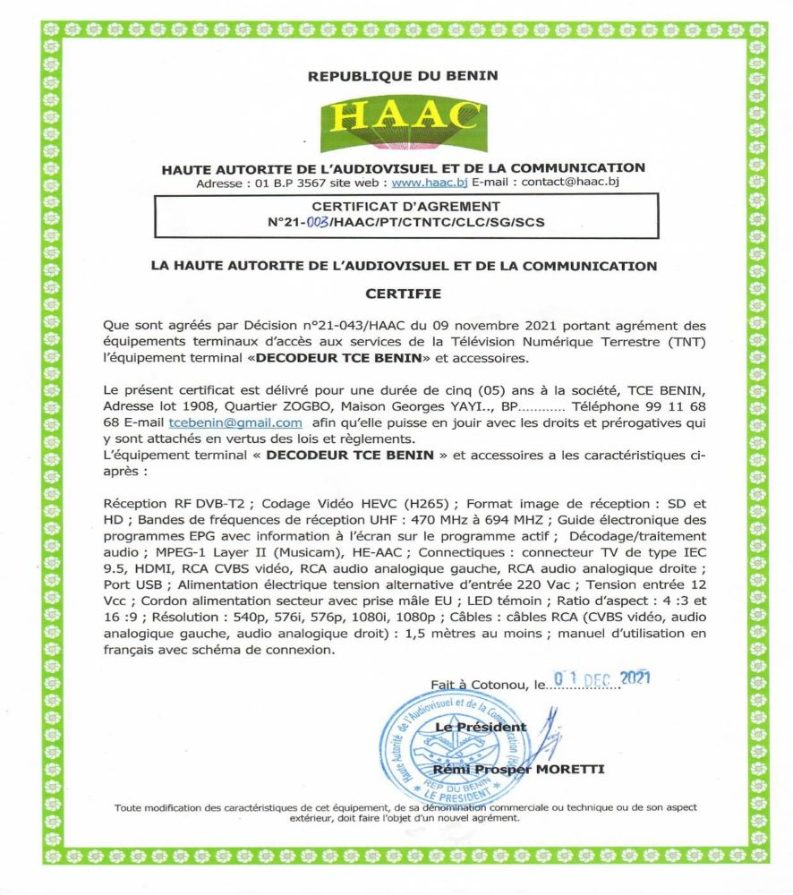Certificat_TCE_Benin_GOOF Certificat_TCE_Benin_GOOF
